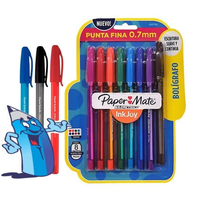 Caneta 8 Cores 0,7 Ponta Fina Kilometrica Paper Mate