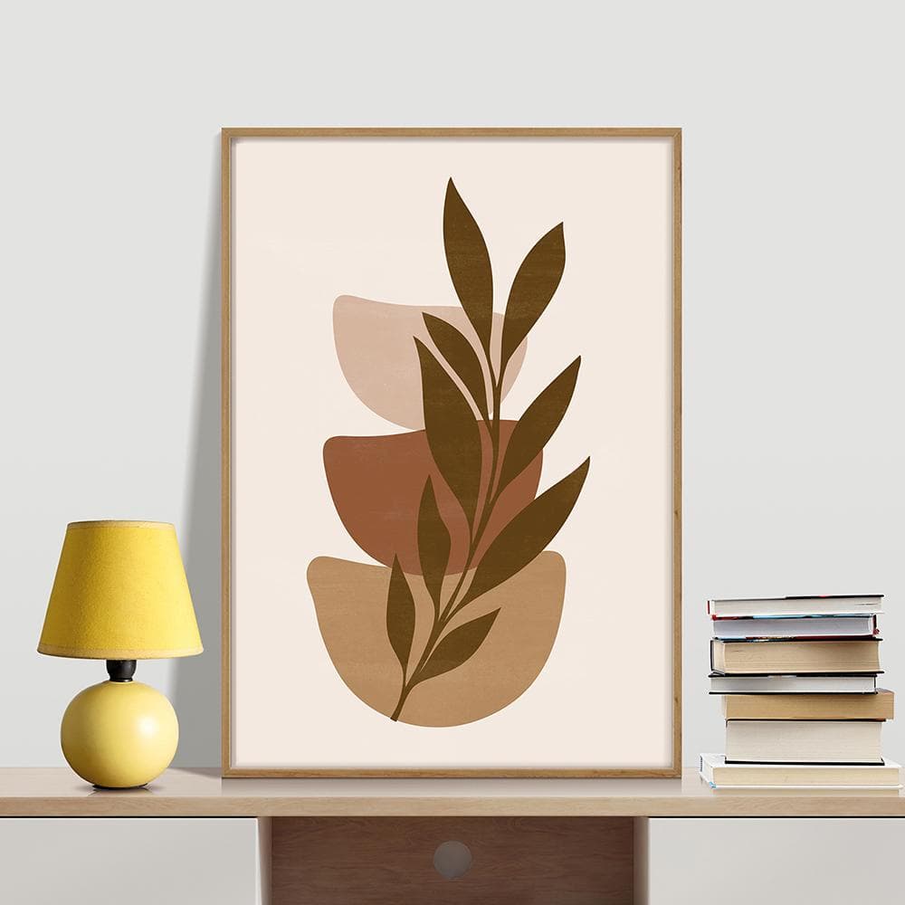 Quadro Decorativo Terracota Folha Minimalista Quarto Sala Planta Azul Marrom Rosa Bege Individual A3