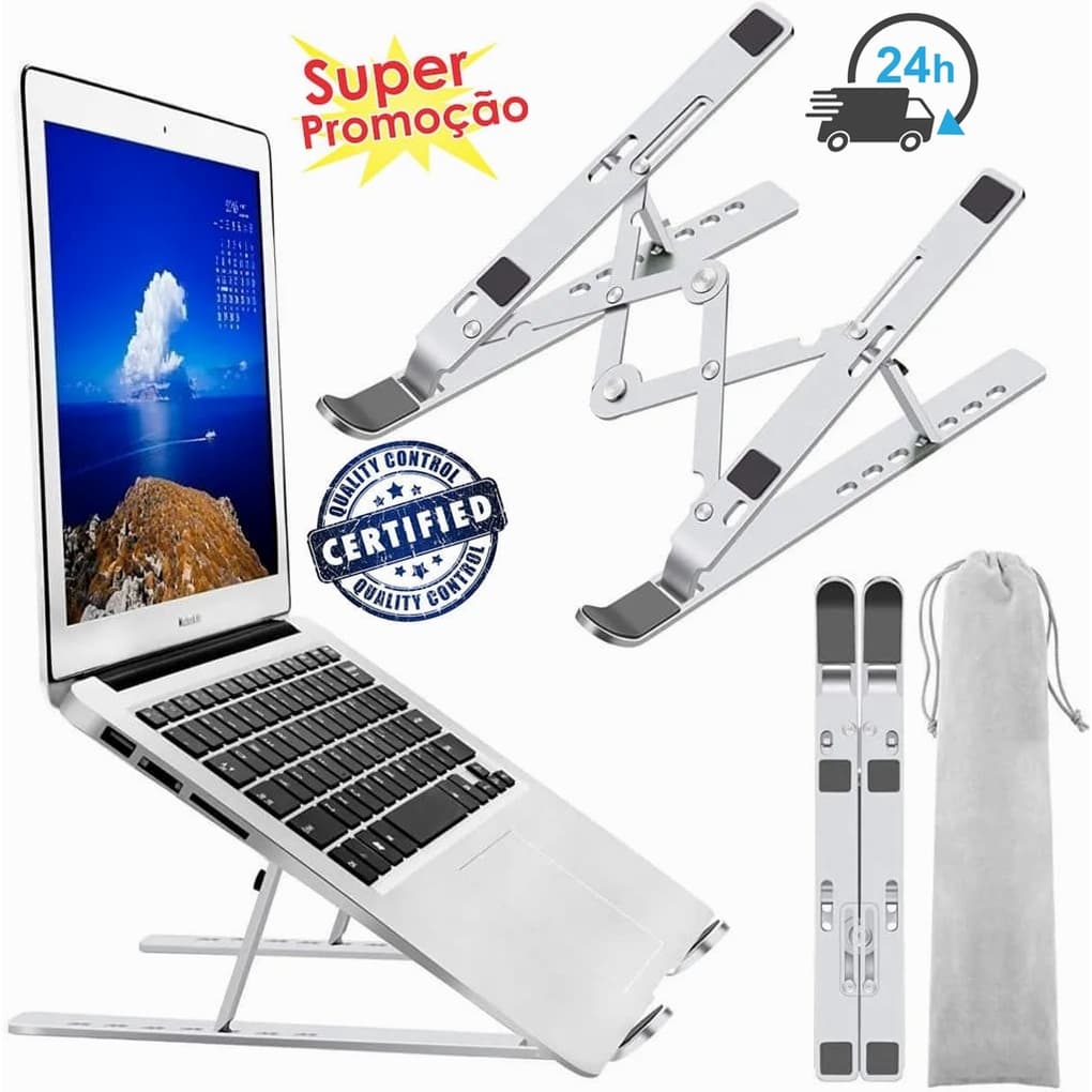 Suporte Alumínio Para Notebook Altura Ajustável Dobrável