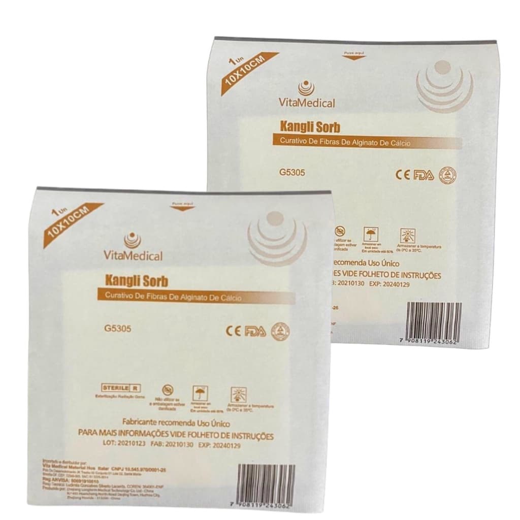 Kit 2 Curativos De Fibras Alginato De Calcio Para Feridas Vitamedical