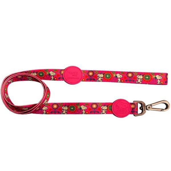 Guia para Cachorro Snoopy Pink Flower Colorida - Guia com mosquetão 1,20m P/M Snoopy Colorida Zooz Pet