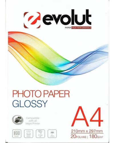 Papel Fotográfico A4 Glossy 180g 100 Folhas Evolut