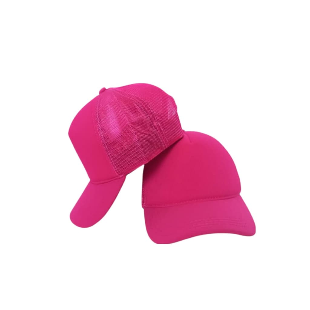 Boné Trucker Liso Pink Tela Rosa Com Telinha Redinha Aba Curva