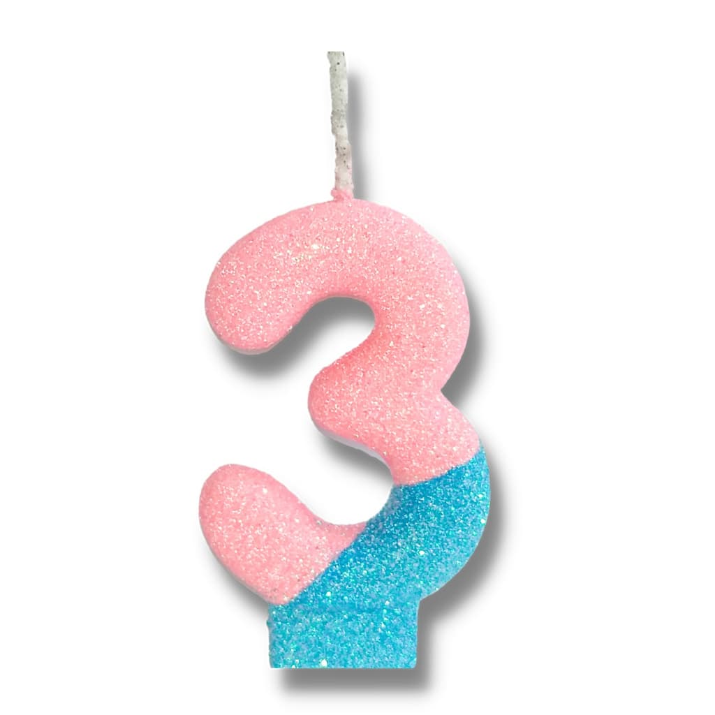 Velas Mix De Aniversário - Números + Glitter  - Cores Temáticas - Rosa Bebê e Azul Bebê