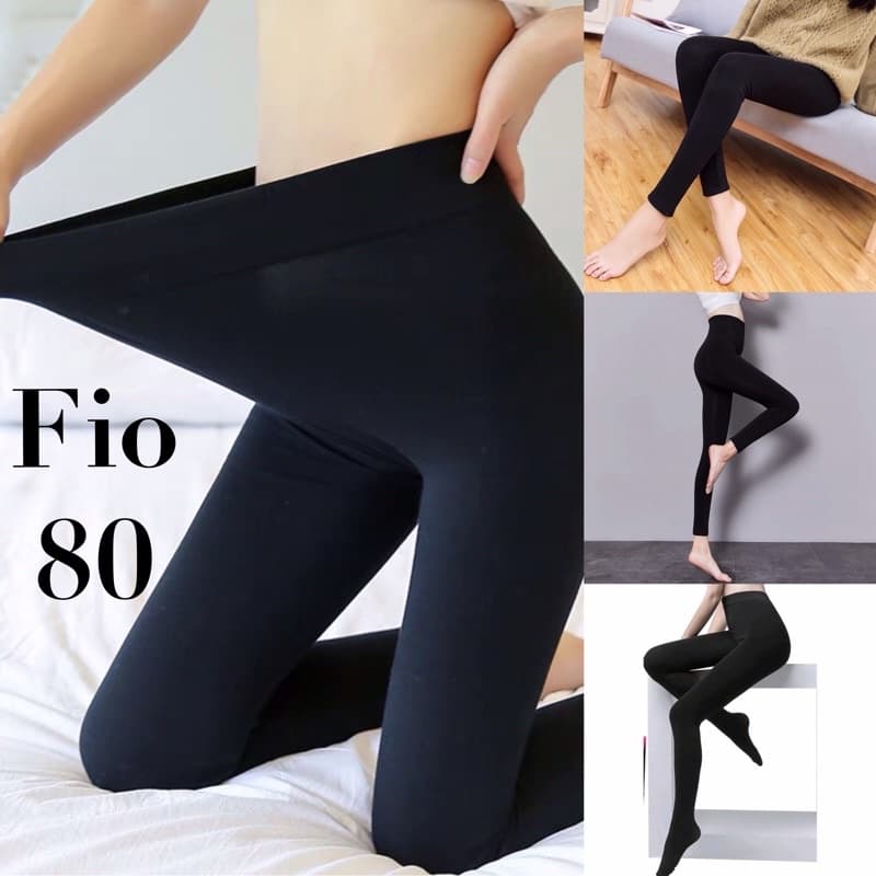 Meia Calça Fio 80 Cor Preta Adulto Feminina com Pés e sem pés Grossa Térmica Flanelada Frio Moda inverno 2022