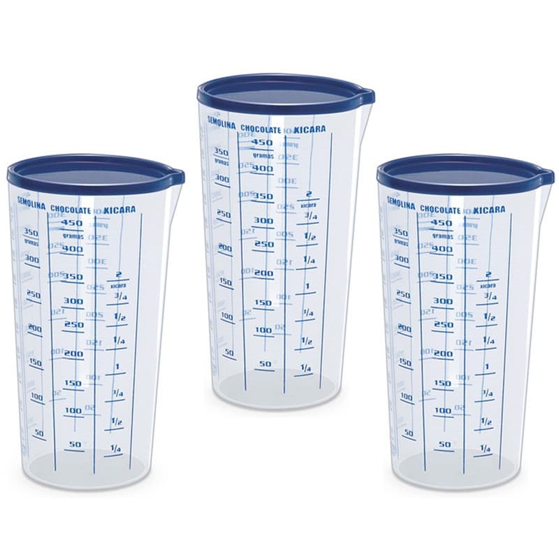 Copo Graduado 500ml Tampa Medidor Receita Medida Certa 3 Unds