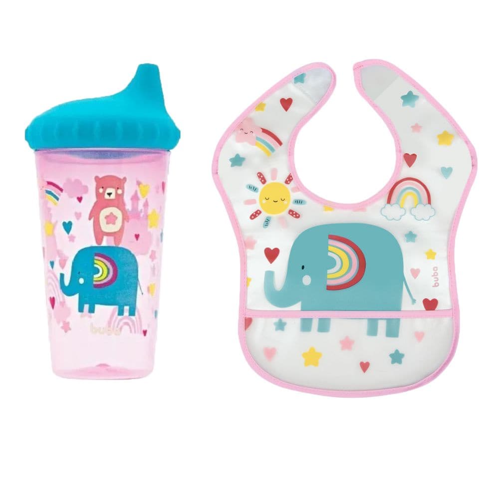 Copo De Treinamento Bebe Crianças Infantil Água Antivazamento 300 ml Com Babador