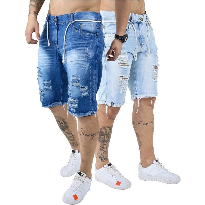 Bermuda short Jeans Masculina Rasgada Lisa