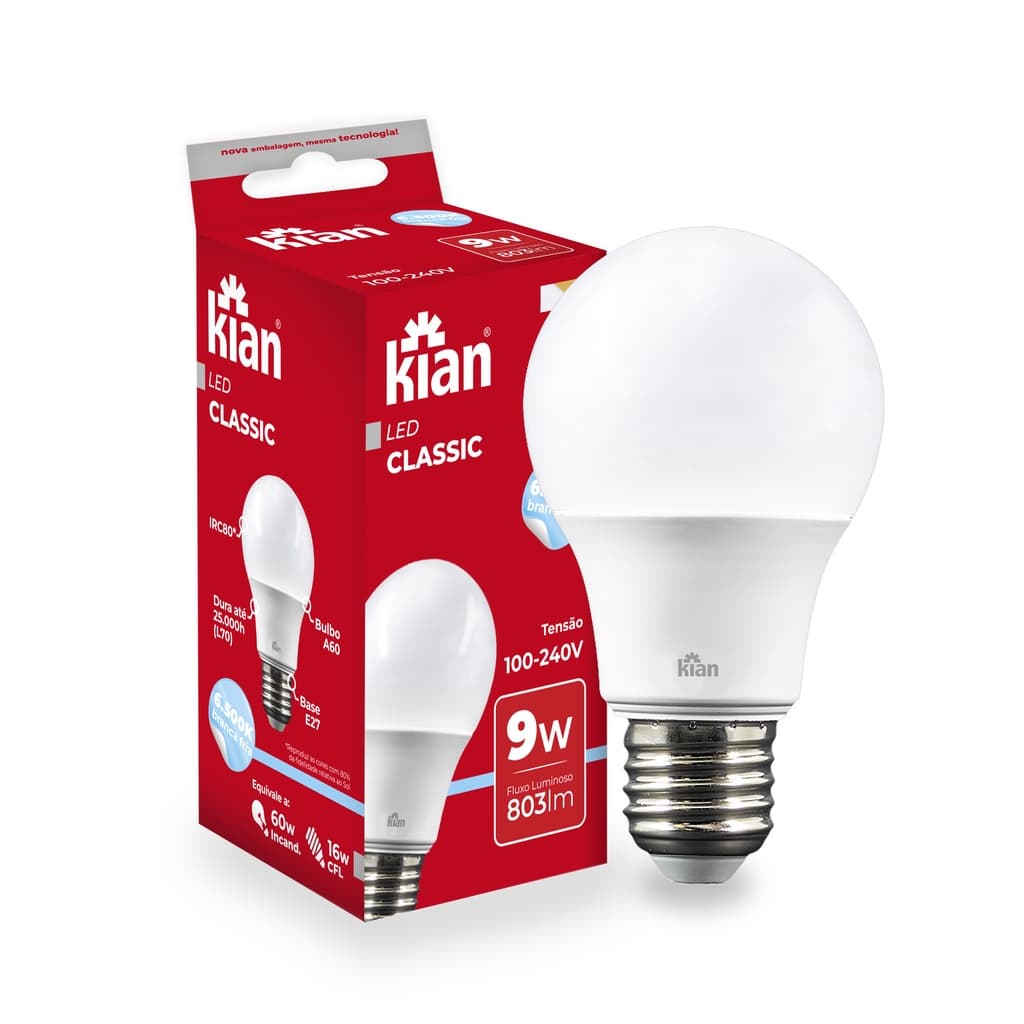 Kit 10 Lâmpadas Led 9w Kian Bulbo E27 Smd Bivolt