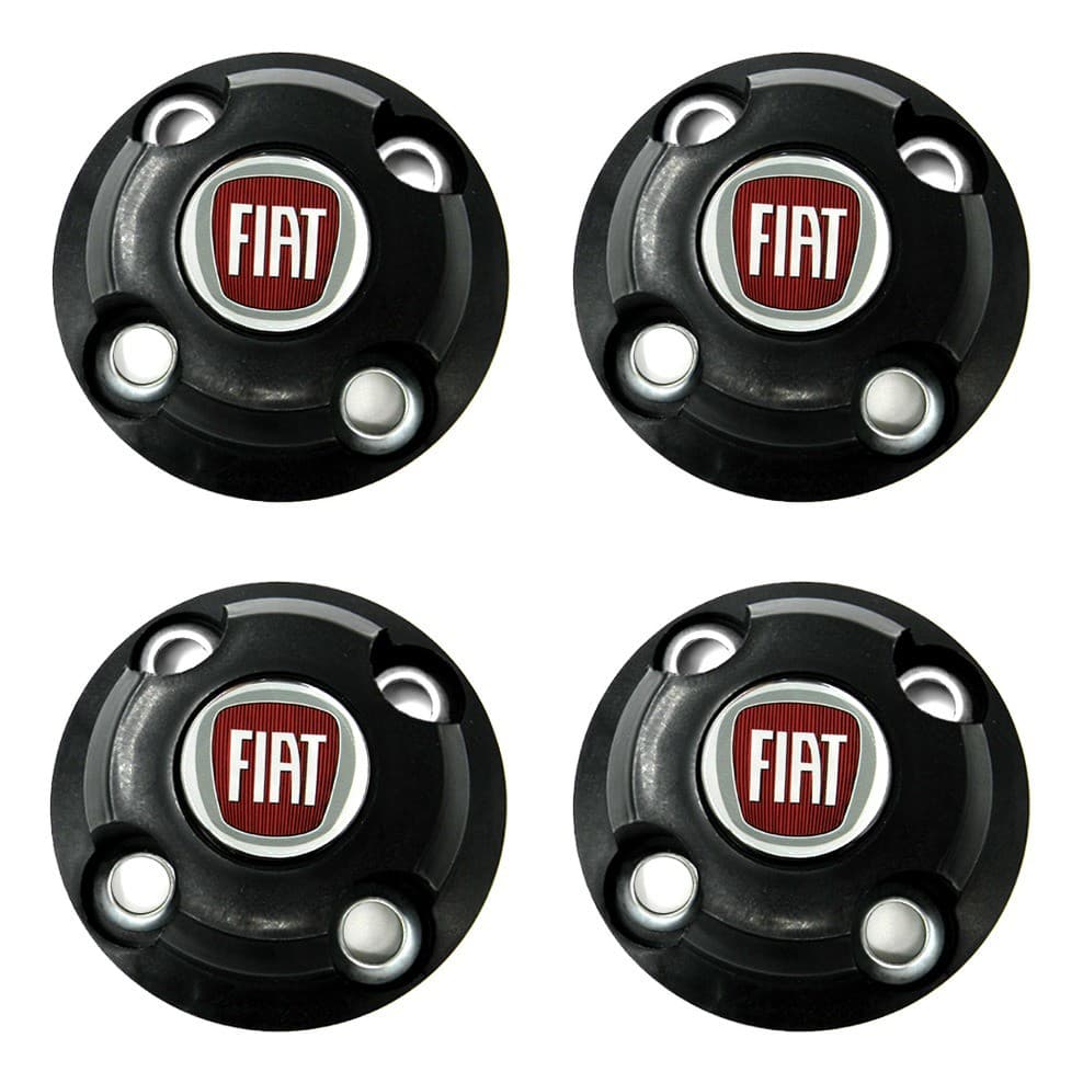 Jogo Calotinhas Centrais Fiat Aro 13 14 15 UNO /PALIO/FIORINO/ PUNTO/SIENA FIAT LANÇAMENTO LOGO VERMELHO ACOMPANHA - 8 ARRUELAS -