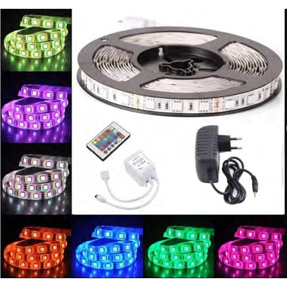 Fita LED RGB (5050) 5m Bivolt com Fonte + Controle - B16