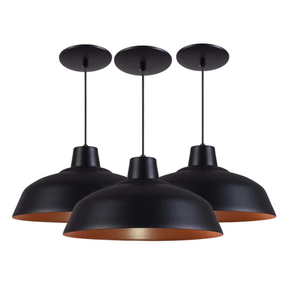 Kit 13 Pendentes Retrô 34cm Em Alumínio Industrial Vintage Luminária Lustre Branco Preto Cobre Verde
