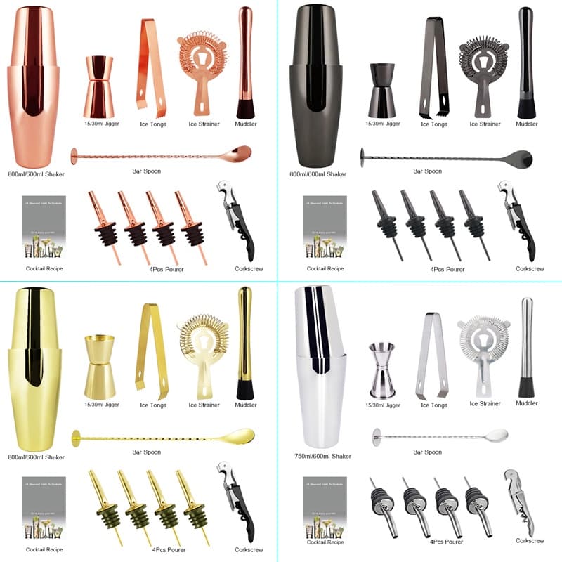12 Pçs/Set 550ML 750ML 750/600ML Boston Preto Rosa Ouro Aço Inoxidável Coqueteleira Misturador Bebida Bartender MartiniT