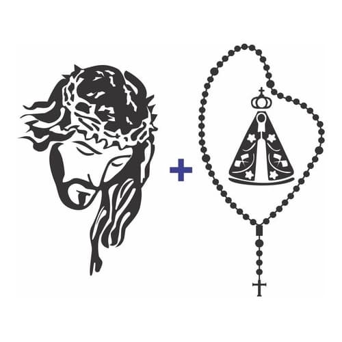 Adesivo Carro Rosto De Jesus + Terço Nossa Senhora Aparecida