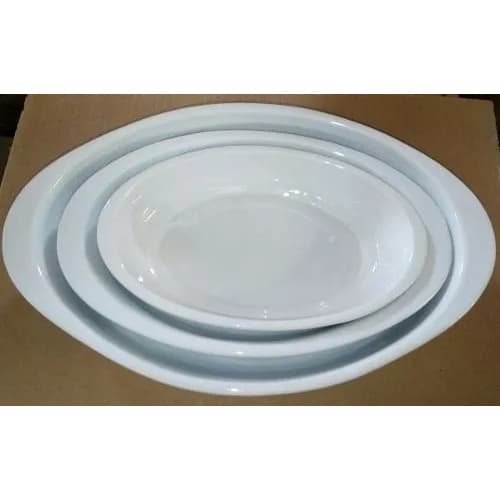 Trio De Travessa Oval De Porcelana Branca Primeira Linha.