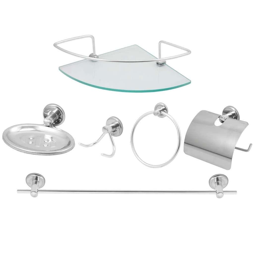 Kit Acessório Para Banheiro Aço Inox 6 Peças Com Porta Shampoo Canto