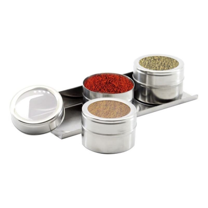 Conjunto 3 Porta Temperos de Aço Inox com Suporte Imantado - Lyor