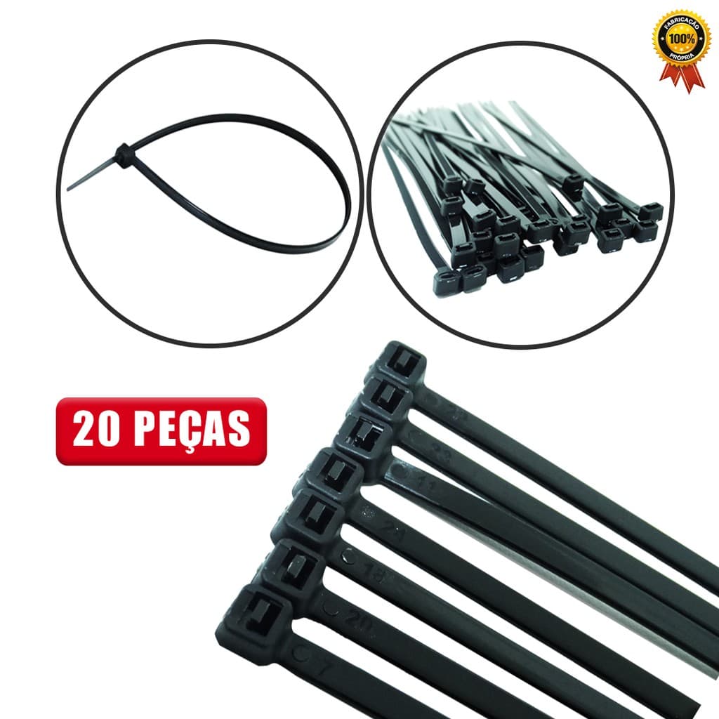 Kit c/ 20 Abraçadeiras de Nylon Cinta Plástica Fita Hellermann - 10cm x 2,5mm - 15cm - 39cm x 4,8 mm