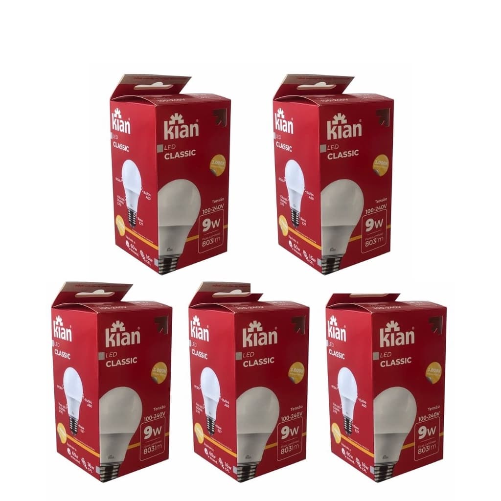 Kit 5 Lampadas LED Amarela 9w Bivolt 3000k Casa e Decoração