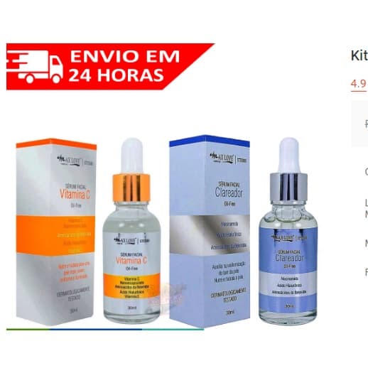 Kit C/2 Sérum Facial Vitamina C + Sérum Clareador Oil-free Max Love