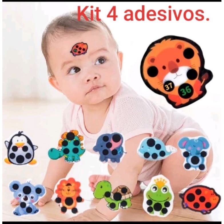 Termômetro Adesivo Infantil - Kit com 4 adesivos descartáveis,  modelos aleatórios.
