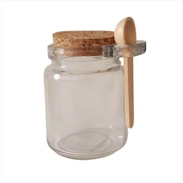 Pote de Vidro Borossilicato c/ Colher Bambu e Tampa Rolha 240ml - Lehavi