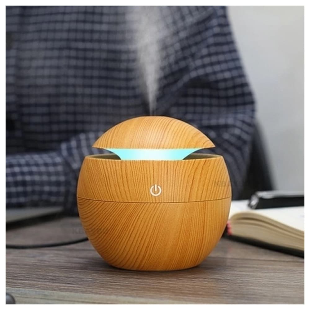 Mini Aromatizador De Ambientes Difusor Purificador Umidificador De Ar USB Com Luz Led Redondo Bege