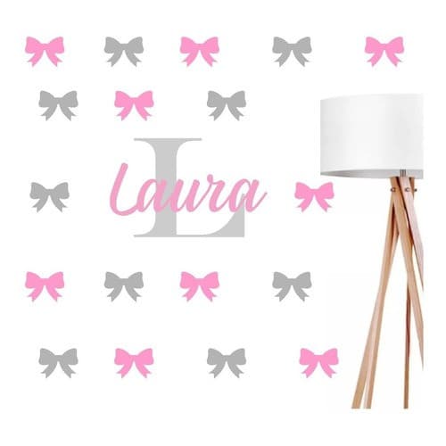 Adesivos De Parede 100 Laços Lacinhos 5cm + Nome 35cm Personalizado Quarto Menina Infantil Decoração