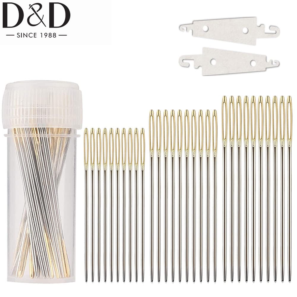 30 Pcs Agulhas De Costura À Mão Com 2 threader Metal Grande Olho Para Ferramentas Do Ponto Da Cruz
