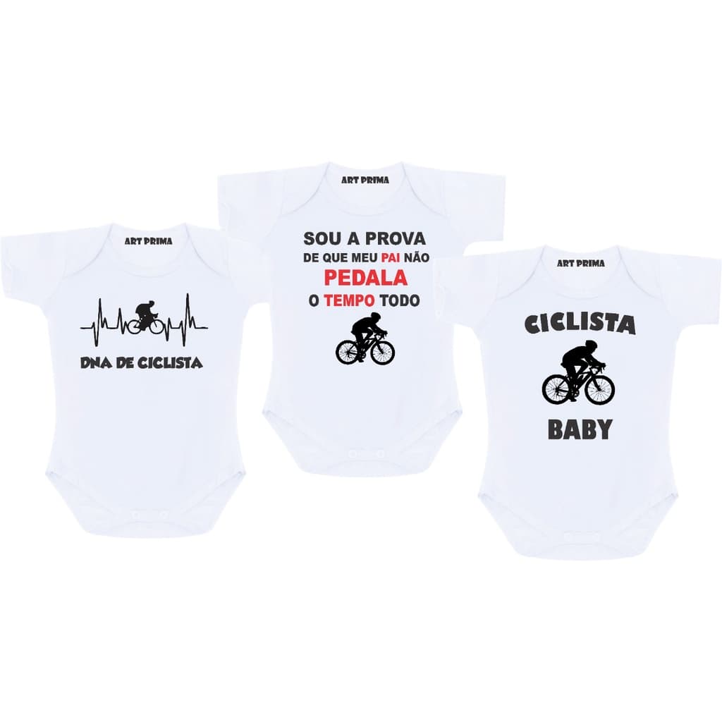 Kit Roupa de bebê  Body Bebe Ciclismo 3 Peças Baby Ciclista Bike Bebê Barato