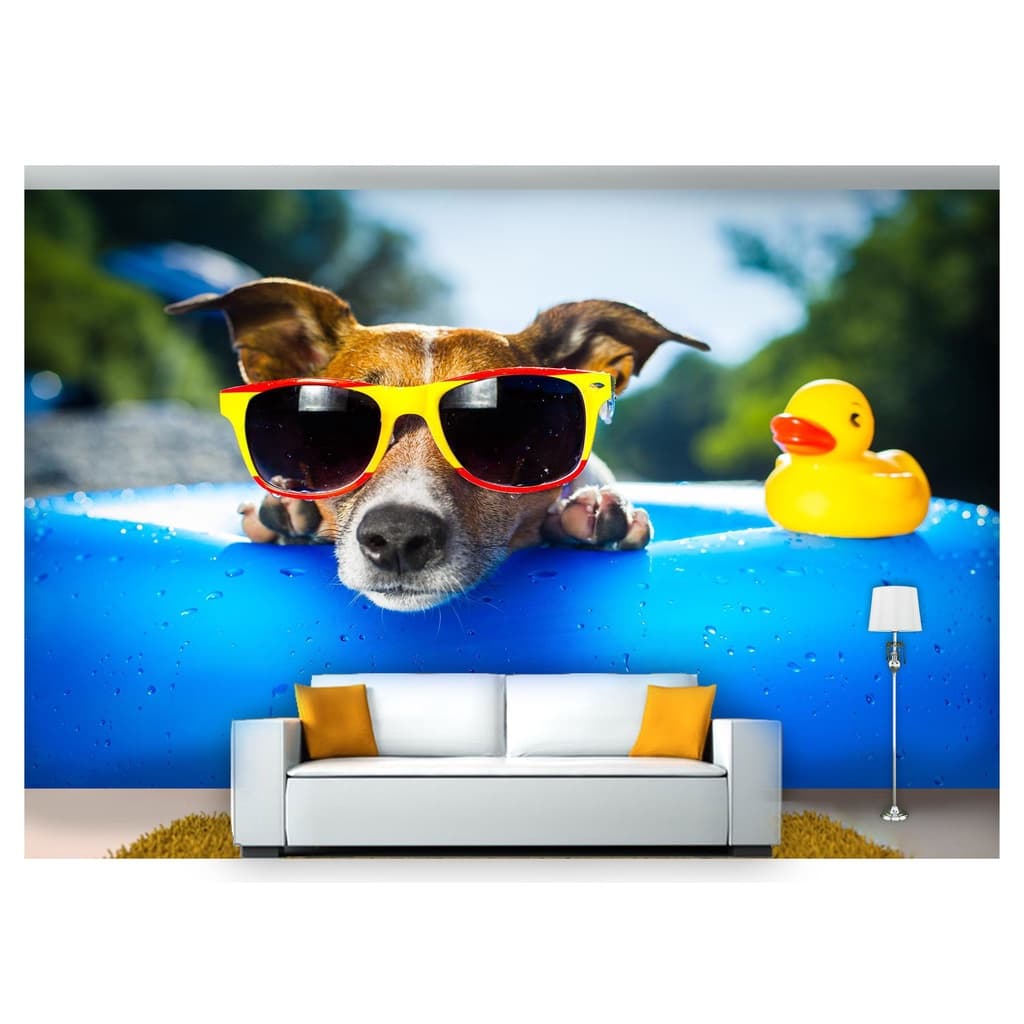 papel de parede Animais Cachorro piscina 3D 10m² ANM113