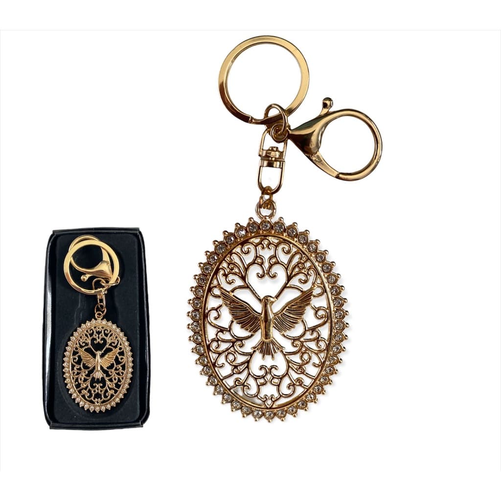 Chaveiro Do Divino Dourado Com Strass E Mosquetão