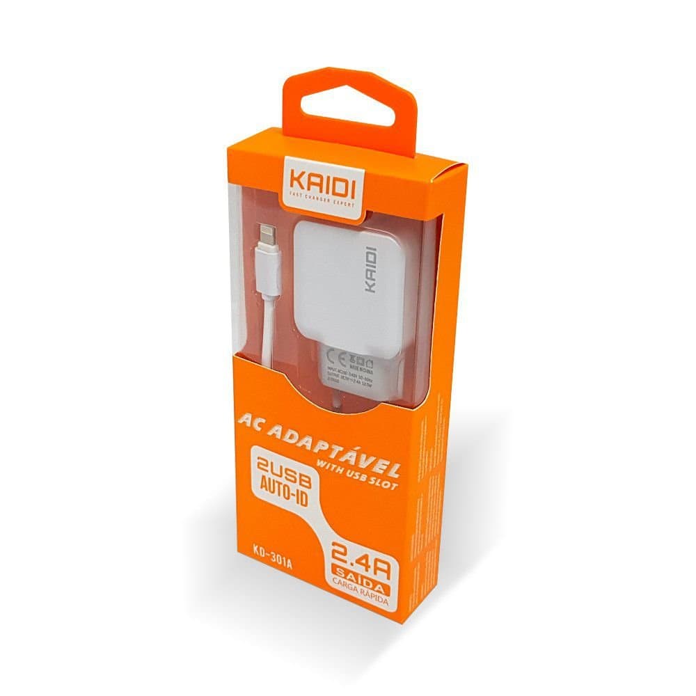 CARREGADOR DE PAREDE 2.4A 2 USB TURBO IPHONE  KD 301A KAIDI