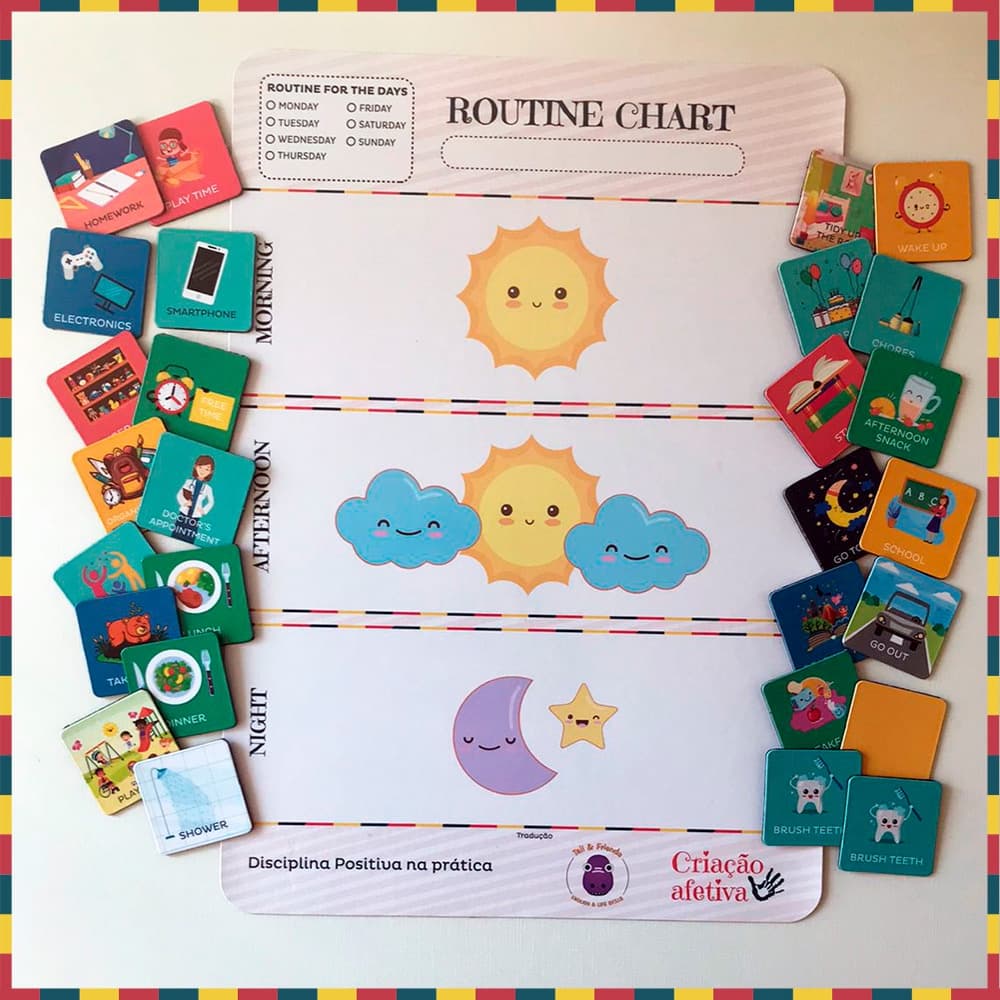 Quadro de rotinas em inglês de imã Shopee / Quadro de tarefas Infantil / Rotina escolar