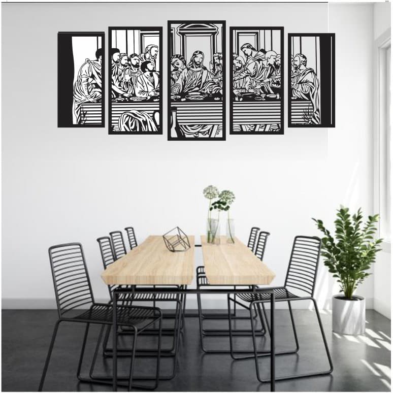 Kit  Quadros Decorativos Jesus na Santa Ceia Vazado 150x65cm Madeira Mdf 3mm Quadro Religioso Decoração QD_0273