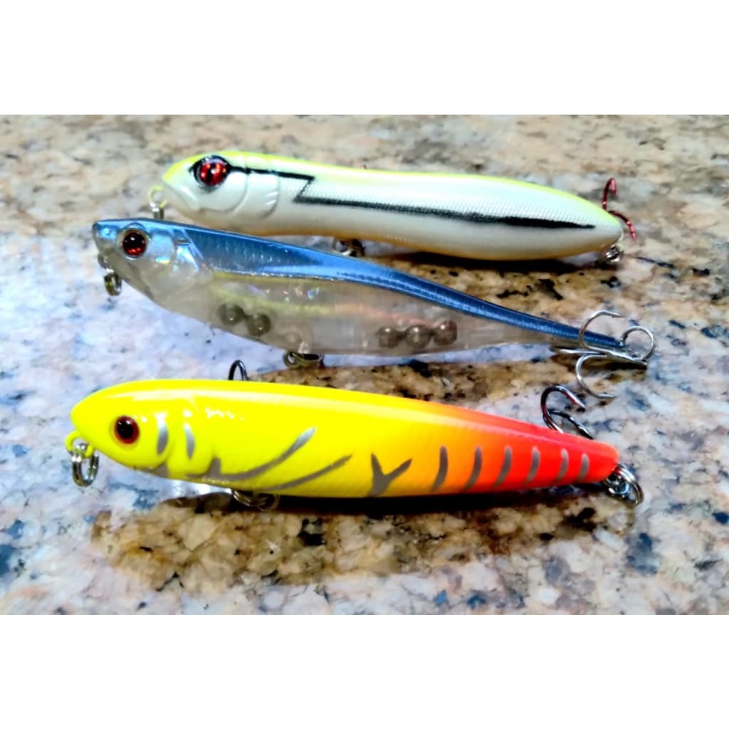 Kit Tucunaré Com Três Iscas Artificiais De Superfície para pesca de peixes predadores.