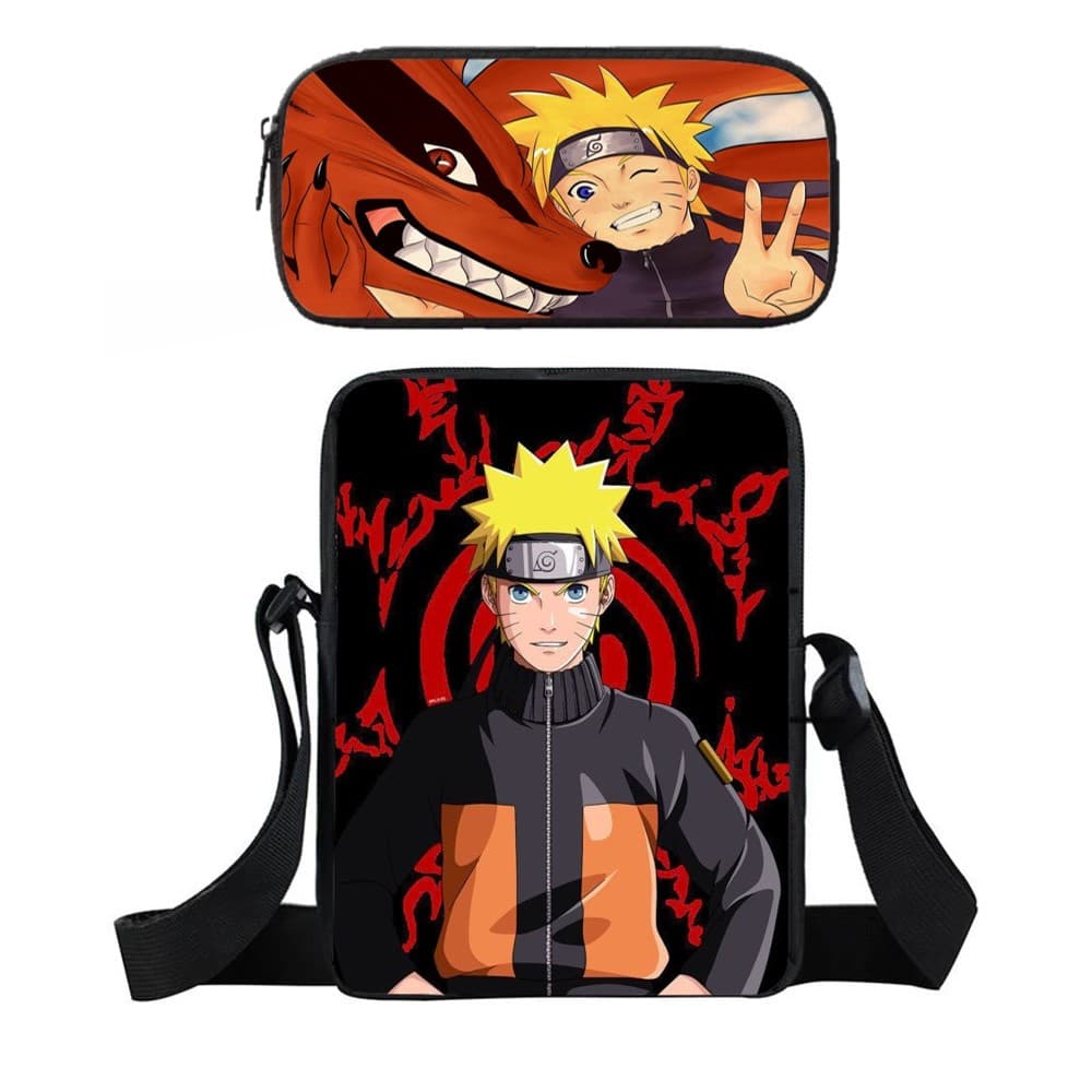 Kit Lancheira e Estojo Infantil Naruto Raposa de 9 Caudas