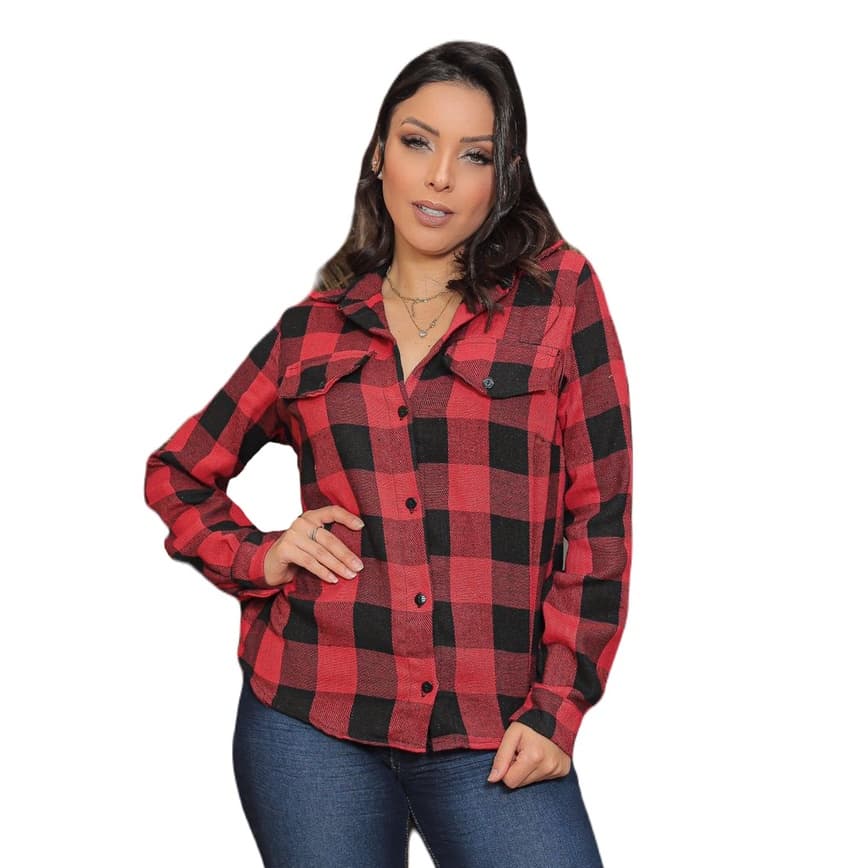 Camisa Blusa Xadrez Feminina Manga Longa Barata Sku:cfx10