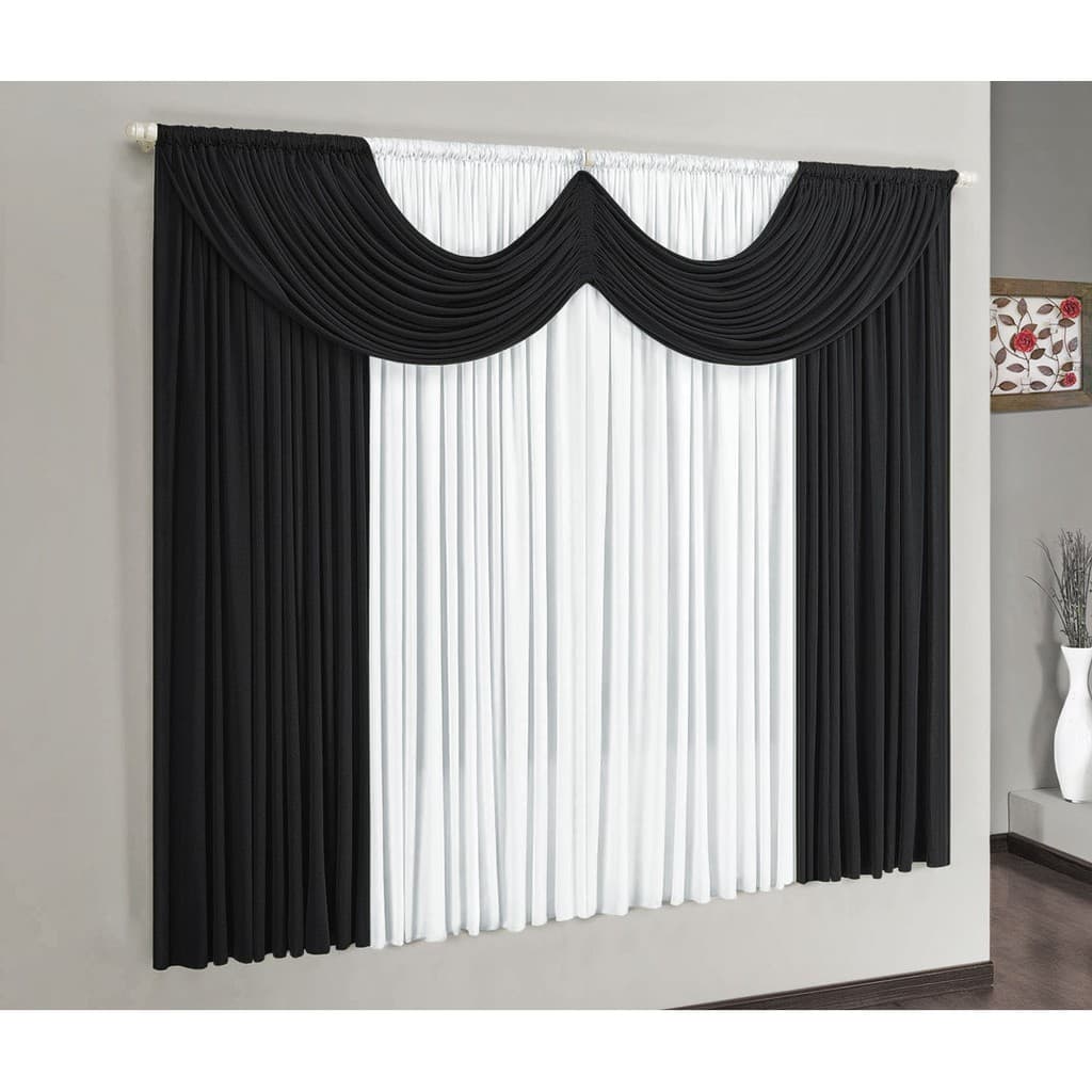 Cortina Para Sala Quarto Riviera Malha Gel 2 m x 1,70 m Para Varão Simples Preto Branco