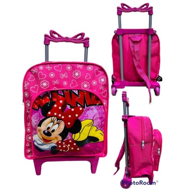 Mochila Rodinha De Carrinho Infantil Feminina Da Minnie Personagens Escolar