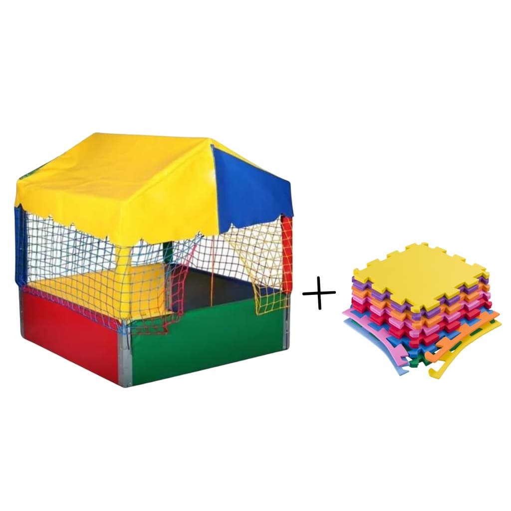 COMBO INFANTIL PLAYGROUND CASINHA DE BOLINHAS 1X1 SLIM PEQUENA + PISO EMBORRACHADO 4 PLACAS 50X50
