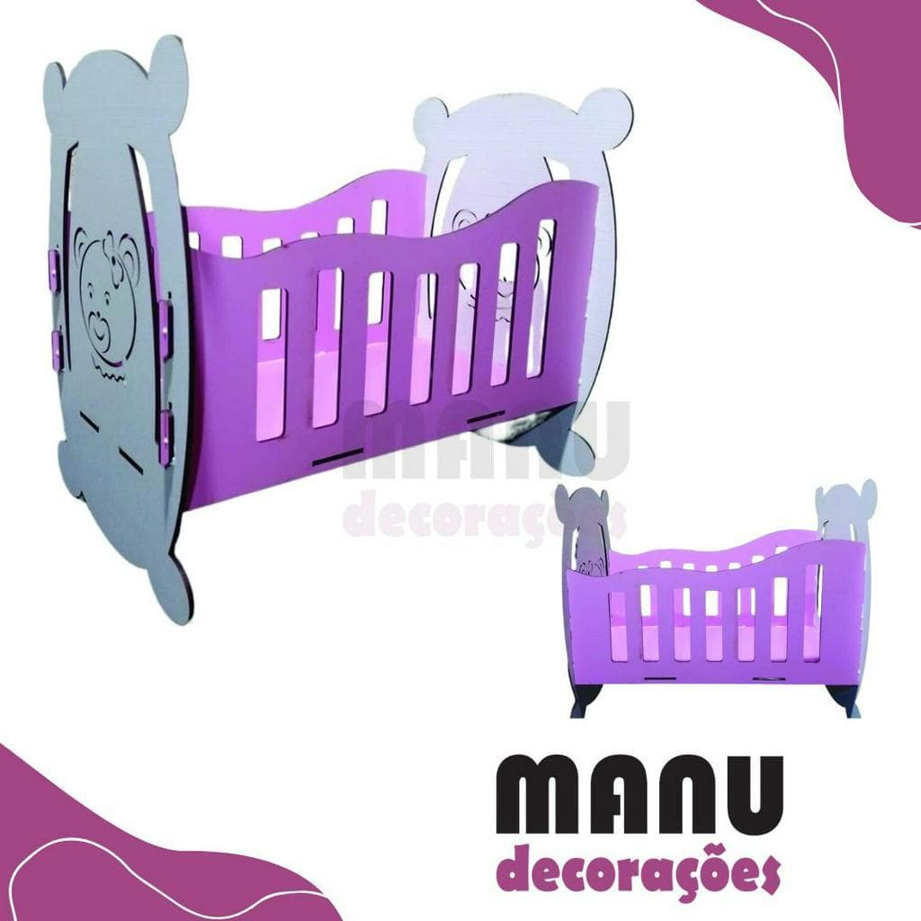 Mini Berço para Boneca / Rosa Lilás Azul em MDF 3mm 46x40x30