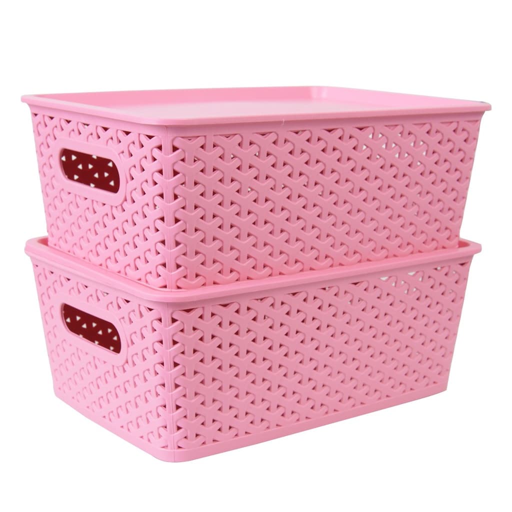 2 Caixas Organizadoras Rattan Rosa 6,5 Litros C/ Tampa