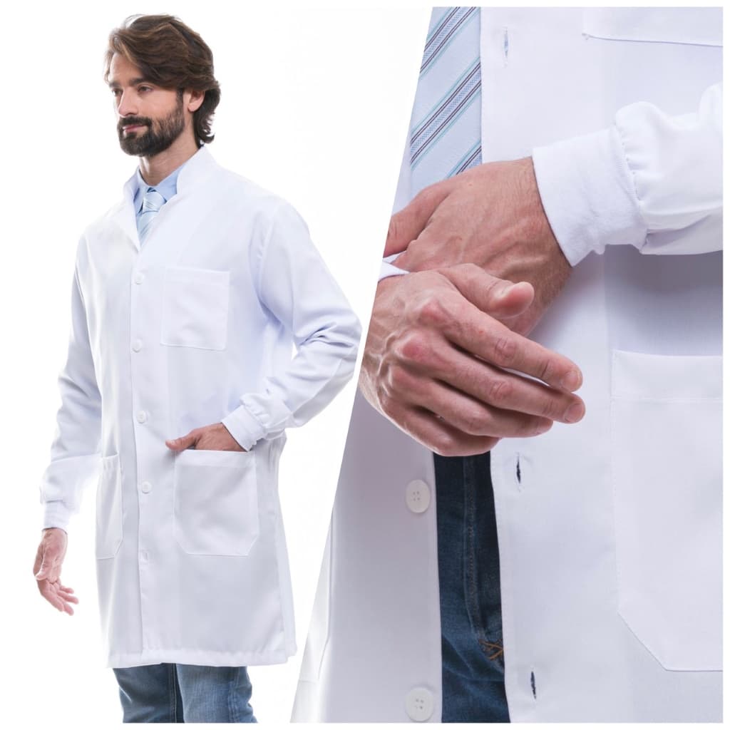 Jaleco Masculino Gola Padre Oxford com Punhos Branco Algarve Gardenia Jalecos