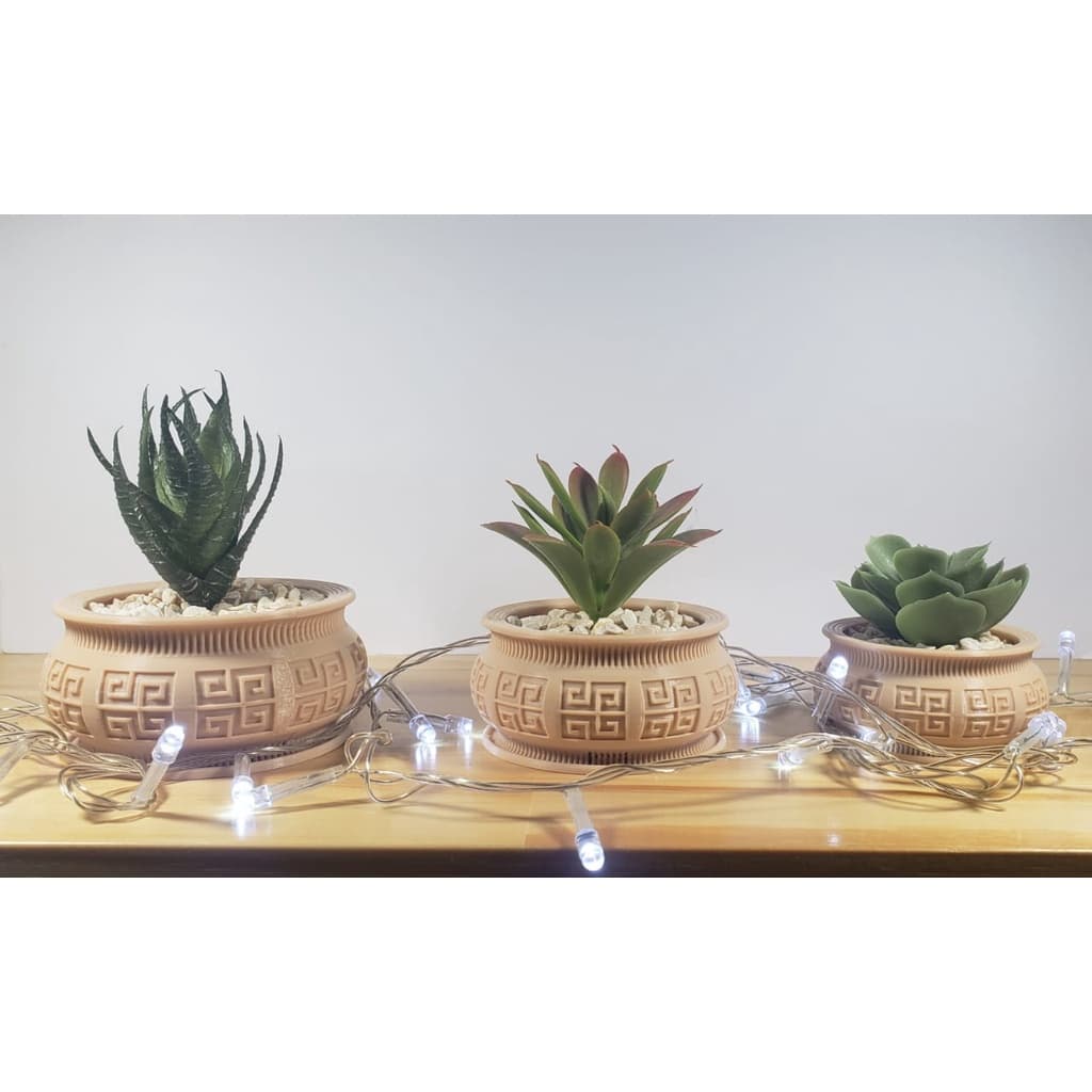 Kit 3 Vasos Decorativos Cachepot Estilo Oriental Para Cactos, Suculentas e Plantas Impressão 3D