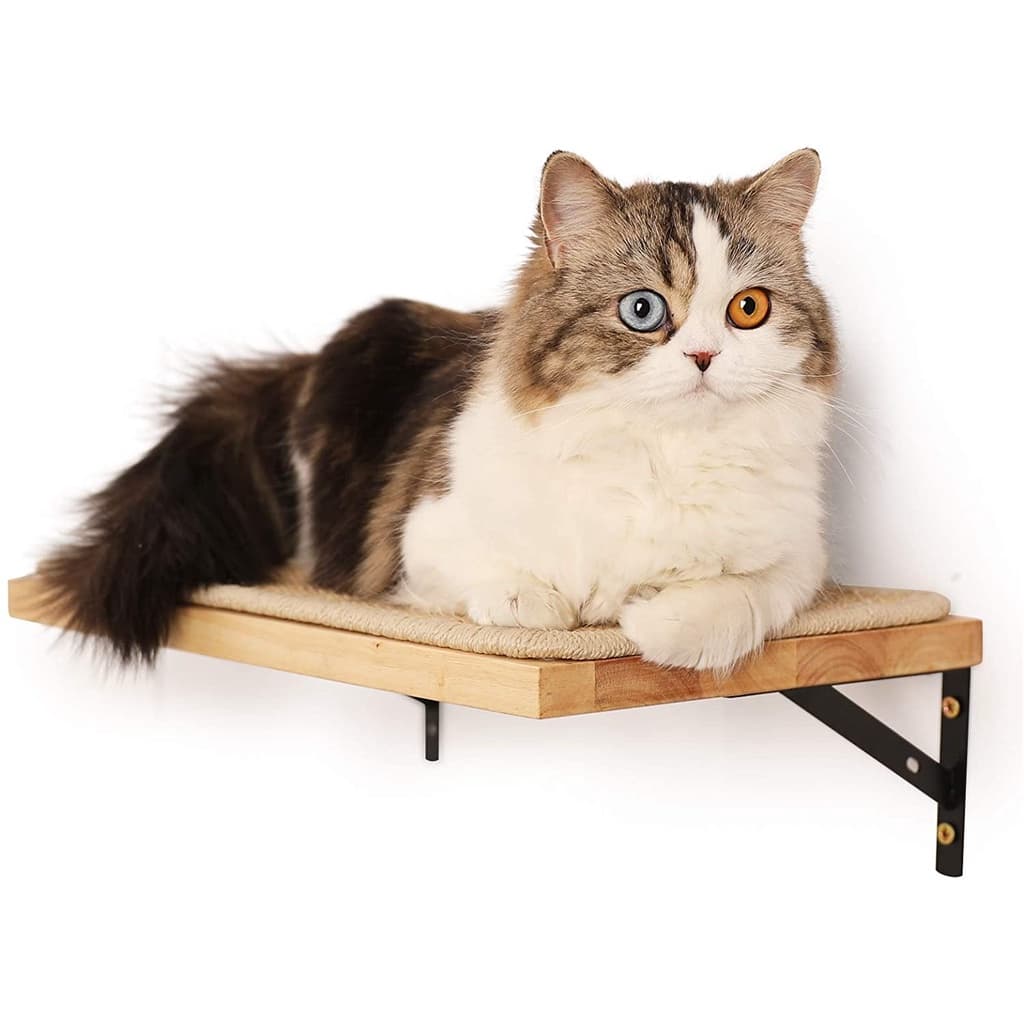 Prateleira suspensa com tapete arranhador para gatos