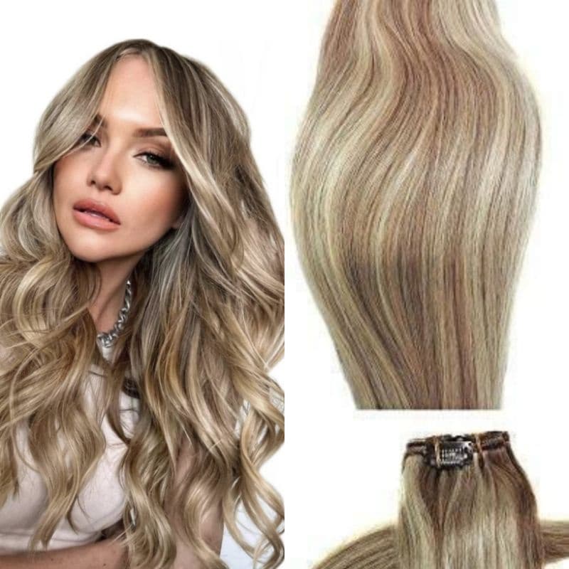 cabelo orgânico luxo fio invisível e tic tac loiro com mechas e luzes