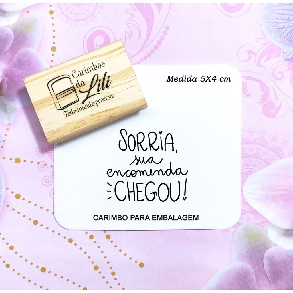 Carimbo sorria sua encomenda chegou - carimbo embalagem - carimbo para sacolas - carimbo para caixas
