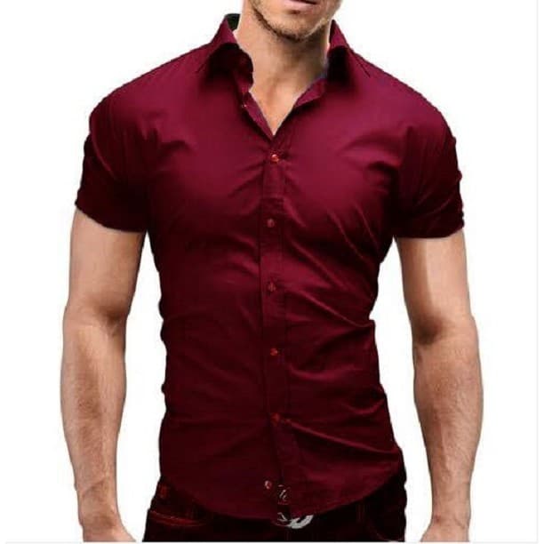 Camisa Masculina Manga Curta Slim Fit Luxo Vermelho Marsala Pronta Entrega