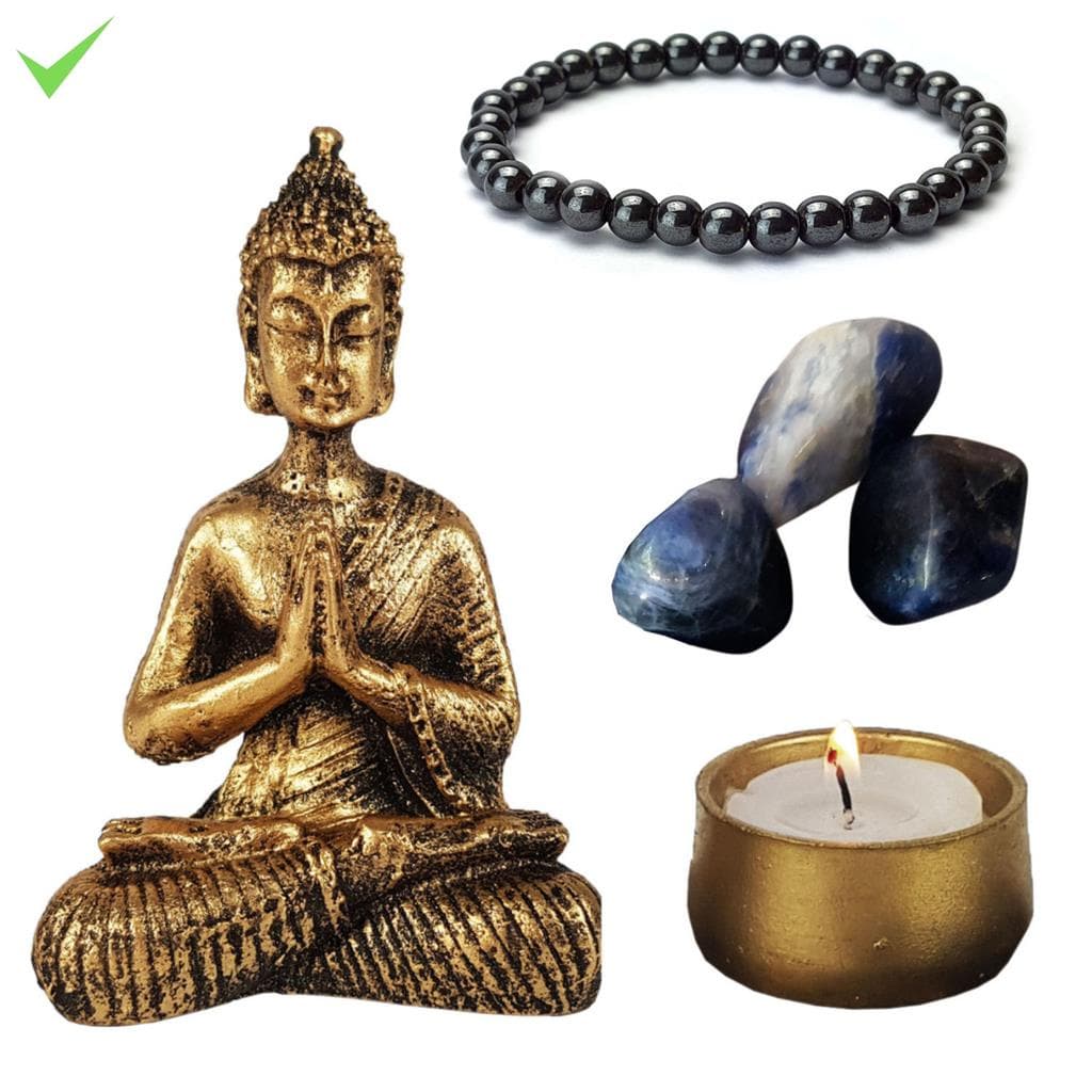 Estatua Buda Hindu 9Cm Kit Pedra Sodalita Pulseira Castical